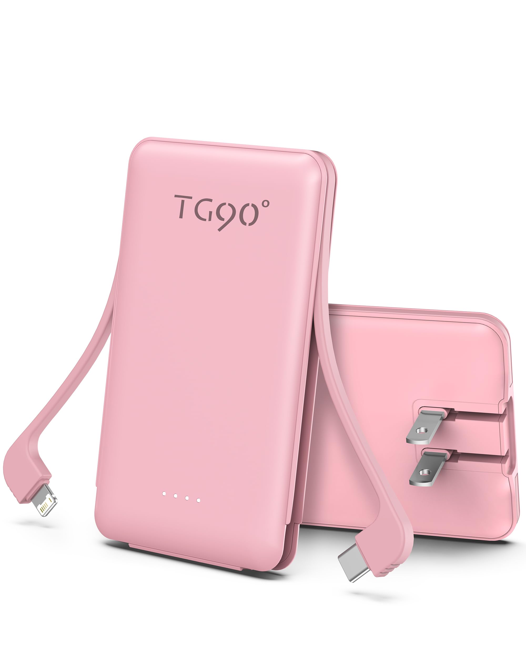 Tg90 Portable Charger Power Bank, Ultra Small 5000Mah Battery Pack With Built In Foldable Ac Wall Plug And Cables, Usb C Cell Ph