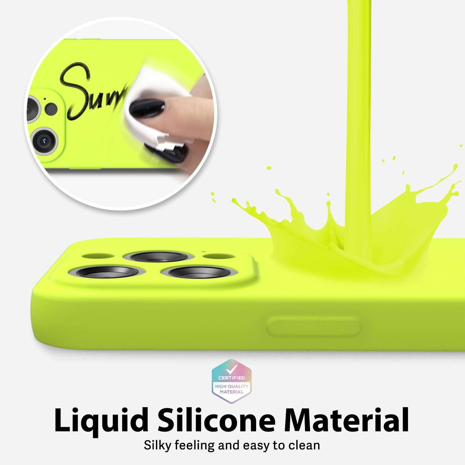 Oakxco For Iphone 15 Pro Phone Case Liquid Silicone, Neon Bright Solid Color, Thin Slim Soft Rubber Gel Matte Tpu Plain Simple C