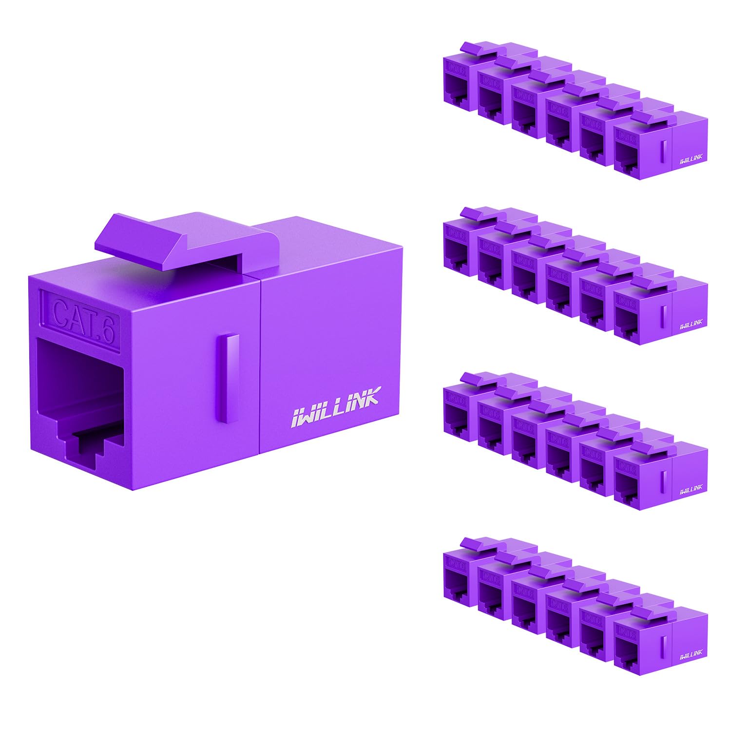 Iwillink Rj45 Cat6 Keystone Coupler 25 Pack, Female To Female Cat6 Keystone Jack, Utp Keystone Coupler Insert (Purple)