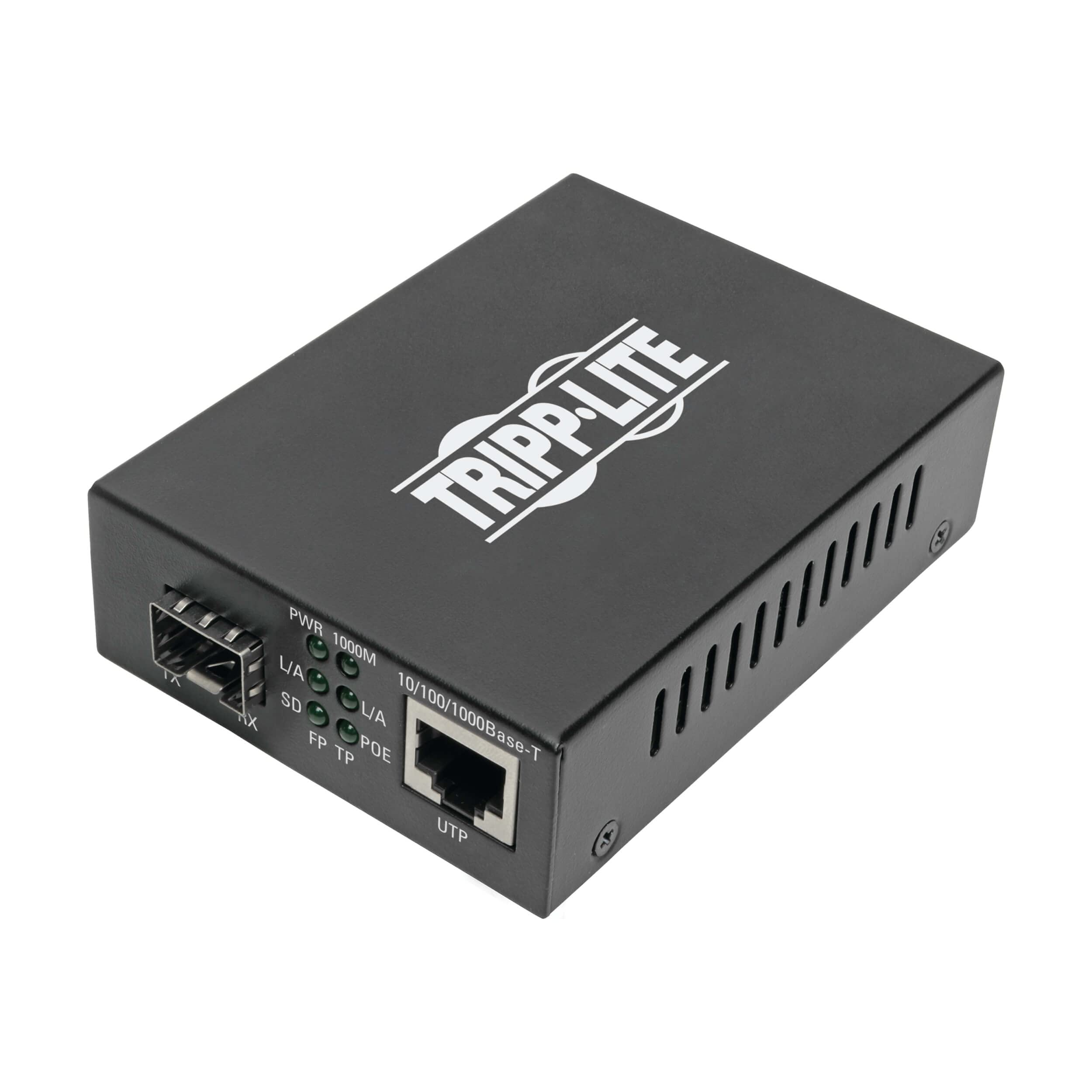 Tripp Lite Gigabit Sfp Fiber Optic To Network Copper Rj45 Ethernet With Poe+, 10/100/1000 Mbps, International Power Cables, Exte
