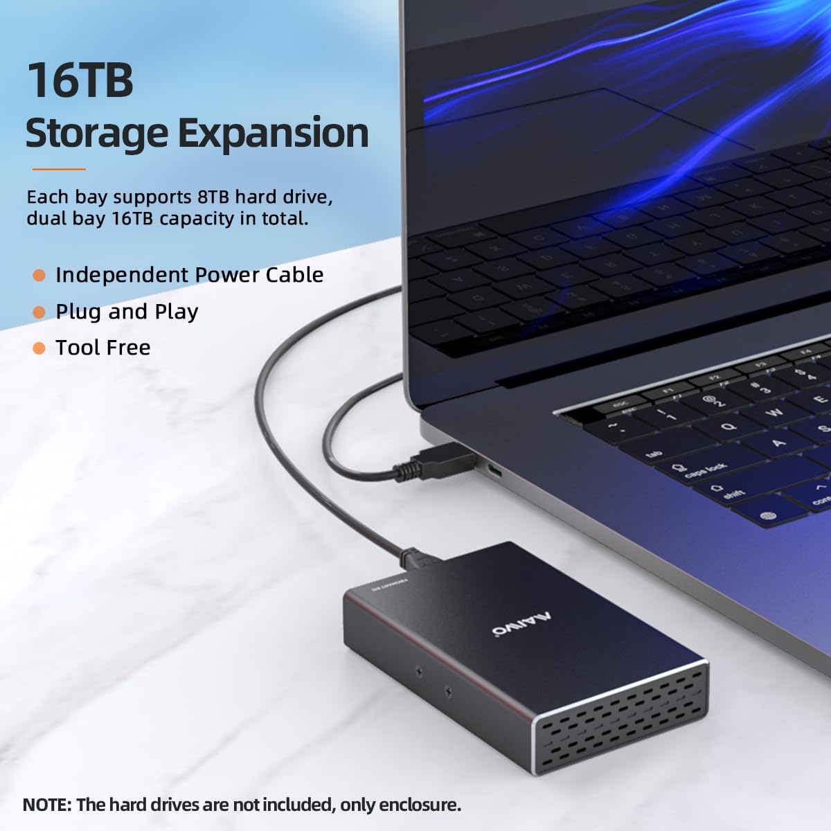 Maiwo Dual Bay Hard Drive Raid Enclosure For 2.5 Inch Sata Ssd Hdd, Raid 0/Raid 1/Jbod/Pm, Usb 3.0 6Gbps With Uasp, 16Tb Capacity, External Hdd Bay Aluminum