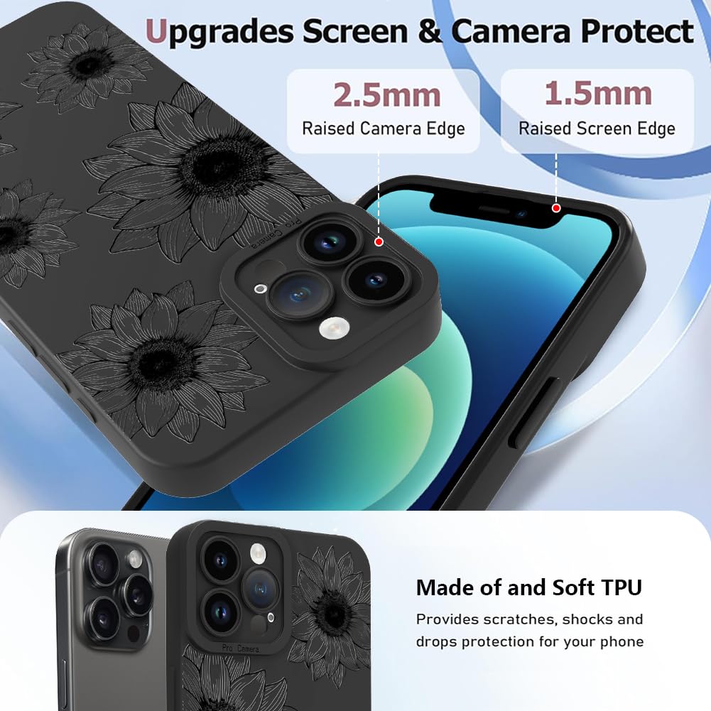 Ook Floral Case For Iphone 12 Pro Case, Cute Sunflower Floral Blooms Design Soft Tpu Shockproof Protective For Women Girls Phone