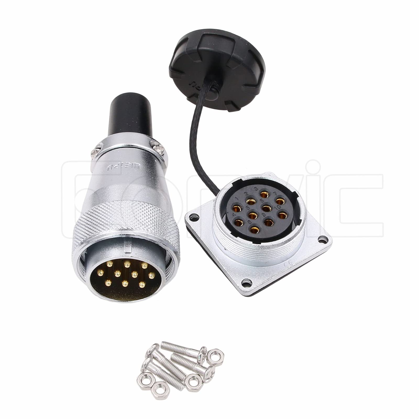 Eonvic Weipu Ws28 Connector Waterproof Ip67 Metal Male Plug Female Square Socket Panel Mount Aviation Cable Connector (10Pin)