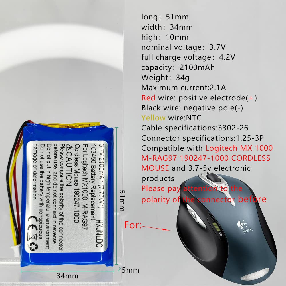 Hxjnldc Dc 3.7V 2100Mah Rechargeable Lithium Battery Replacement For Logitech Mx1000 Mx 1000 M Rag97 Wireless Bluetooth Mouse 19