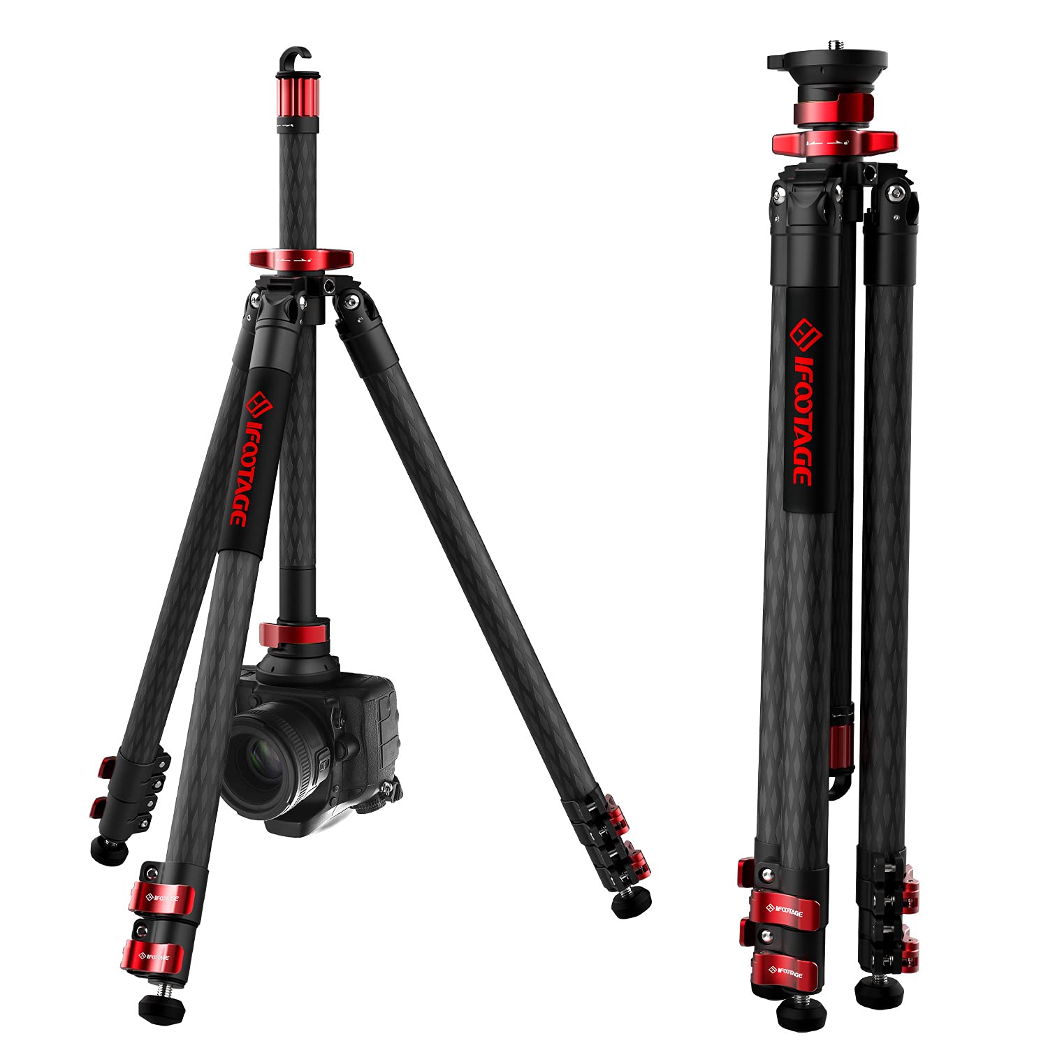 Ifootage 65'' Carbon Fiber Video Tripod, Professional Camera Tripods 3 Sections With Centre Pole,Max Load 17.6 Lbs, Compatible W