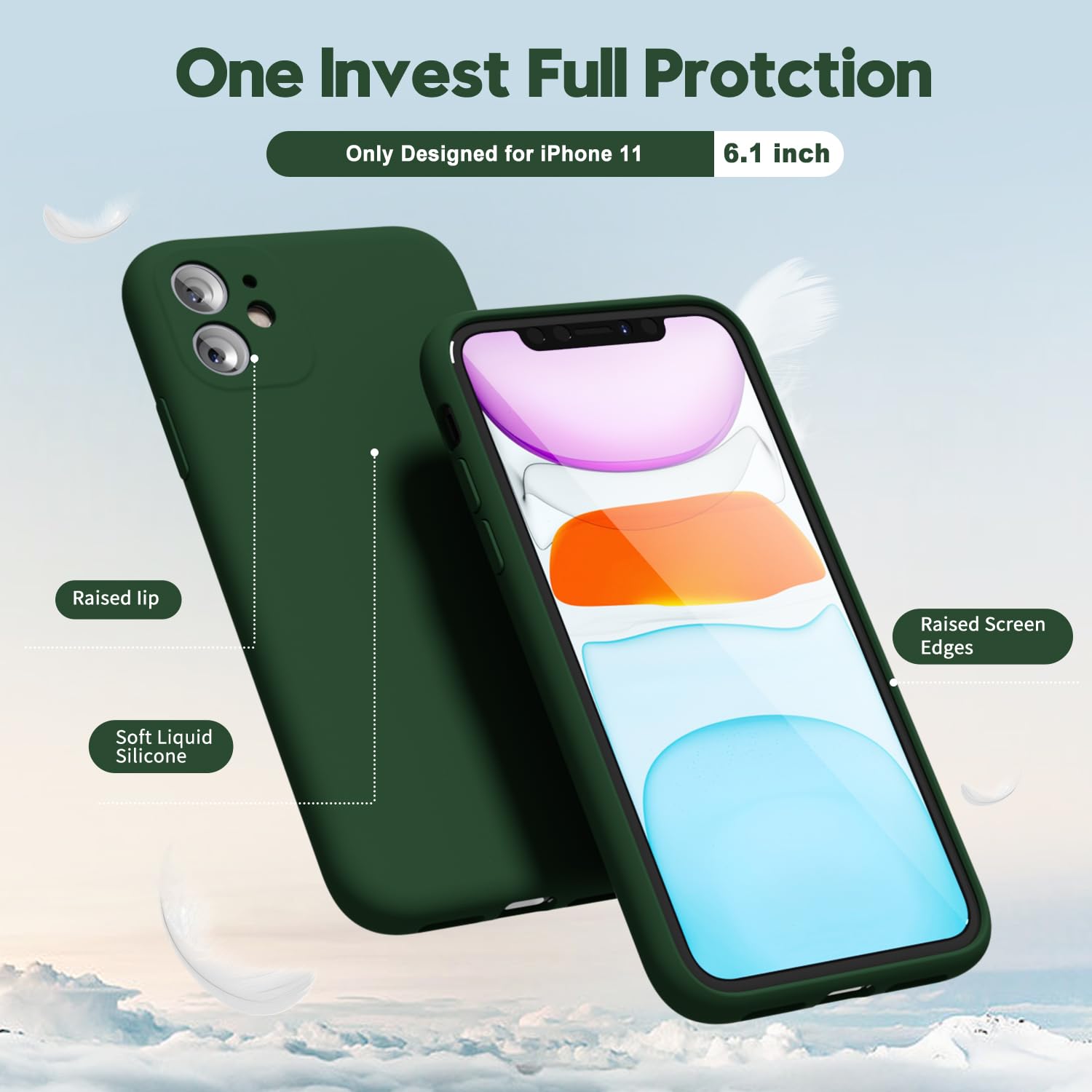 Oakxco For Iphone 11 Phone Case Liquid Silicone, Thin Slim Soft Rubber Tpu Plain Smooth Gel Cover For Women Girl Aesthetic Desig