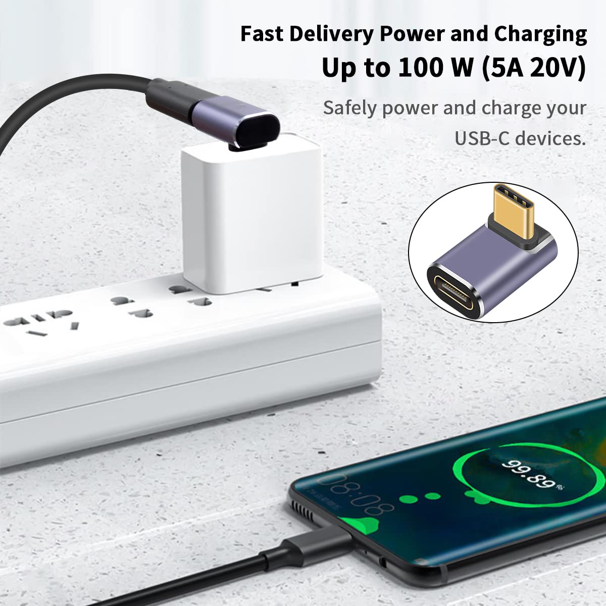 Poyiccot Usb C 90 Degree Adapter 100W, Usb C Adapter 40Gbps, Up And Down Angle Type C Extender 8K@60Hz Video Display For Thunderbolt 4/3, Usb4, Hub, Mobile Phone,Tablet, 1Pcs