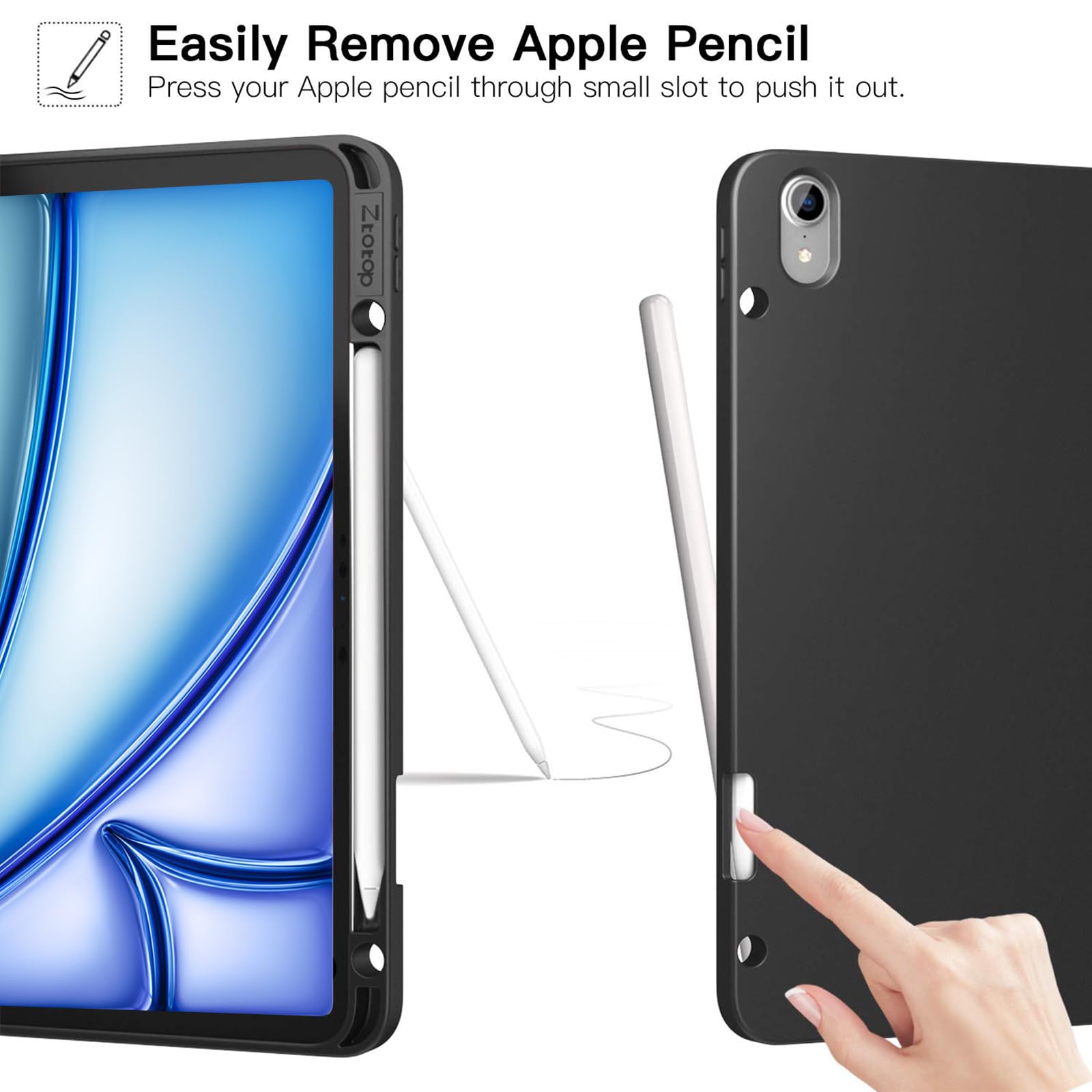 Ztotopcases For Ipad Air 13 Inch M2 2024 Case/Ipad Pro 12.9 3Rd Generation 2018 With Pencil Holder, Lightweight Slim Soft Tpu Ba
