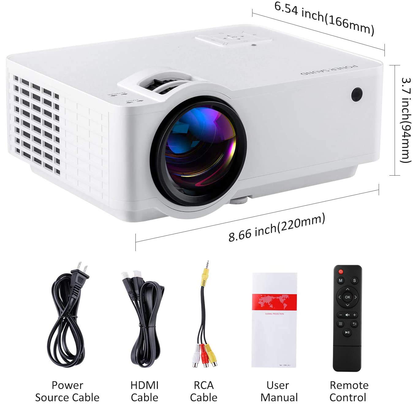 Poner Saund Projector,2024 Upgraded Mini Projector 1080P Support Home Theater Video Projector,Compatible With Usb Vga Av Sd Hdmi