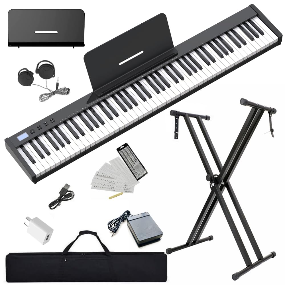 Nikomaku Piano Keyboard 88 Keys Semi Weighted Compact Portable Digital Piano Set For Beginners With Stand, Carrying Case, Sustai
