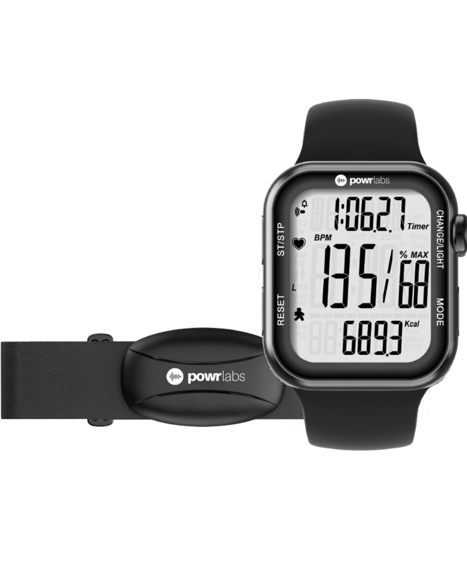 Powr Labs Chest Strap Heart Rate Monitor & Sportswatch for Tracking Exercise, Heart Rate, Steps | Sports Watch HRM with Pedomete