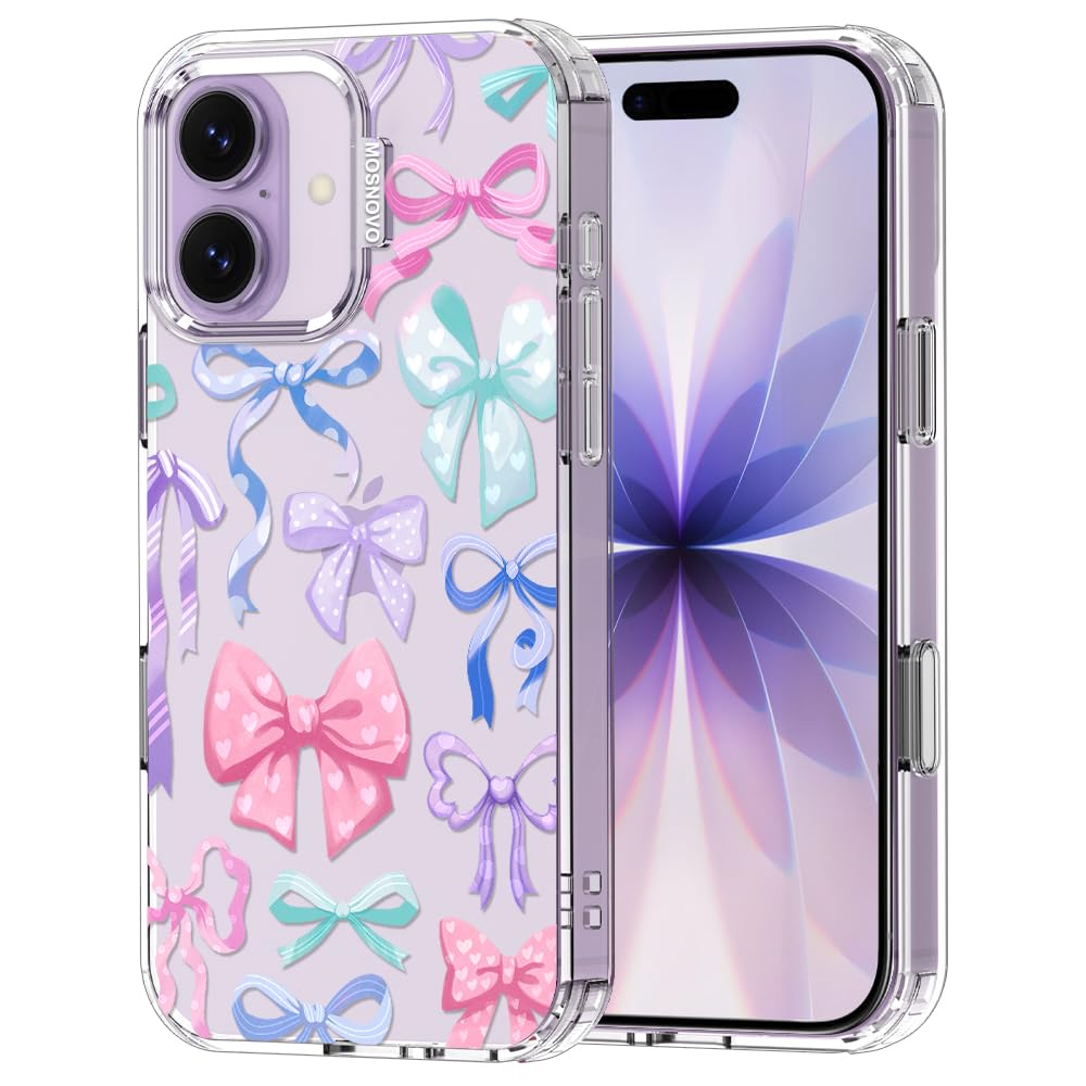 MOSNOVO for iPhone 17 Case | Military Grade 6.6ft Drop Tested | Camera Control | Clear with Bows Design