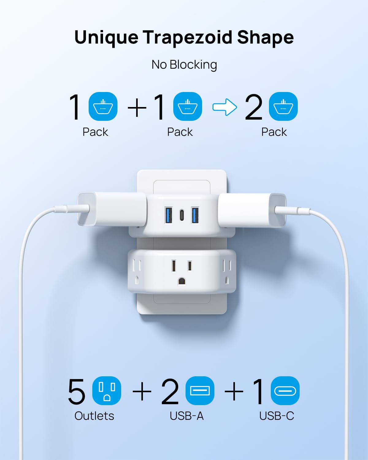 Trond Multi Plug Outlet Extender With Usb   2 Pack Multiple Outlet Splitter, 3 Way Outlet Wall Adapter, Cruise Essentials, Small Plug Expander For Cruise Ship Travel Home Office Dorm Room