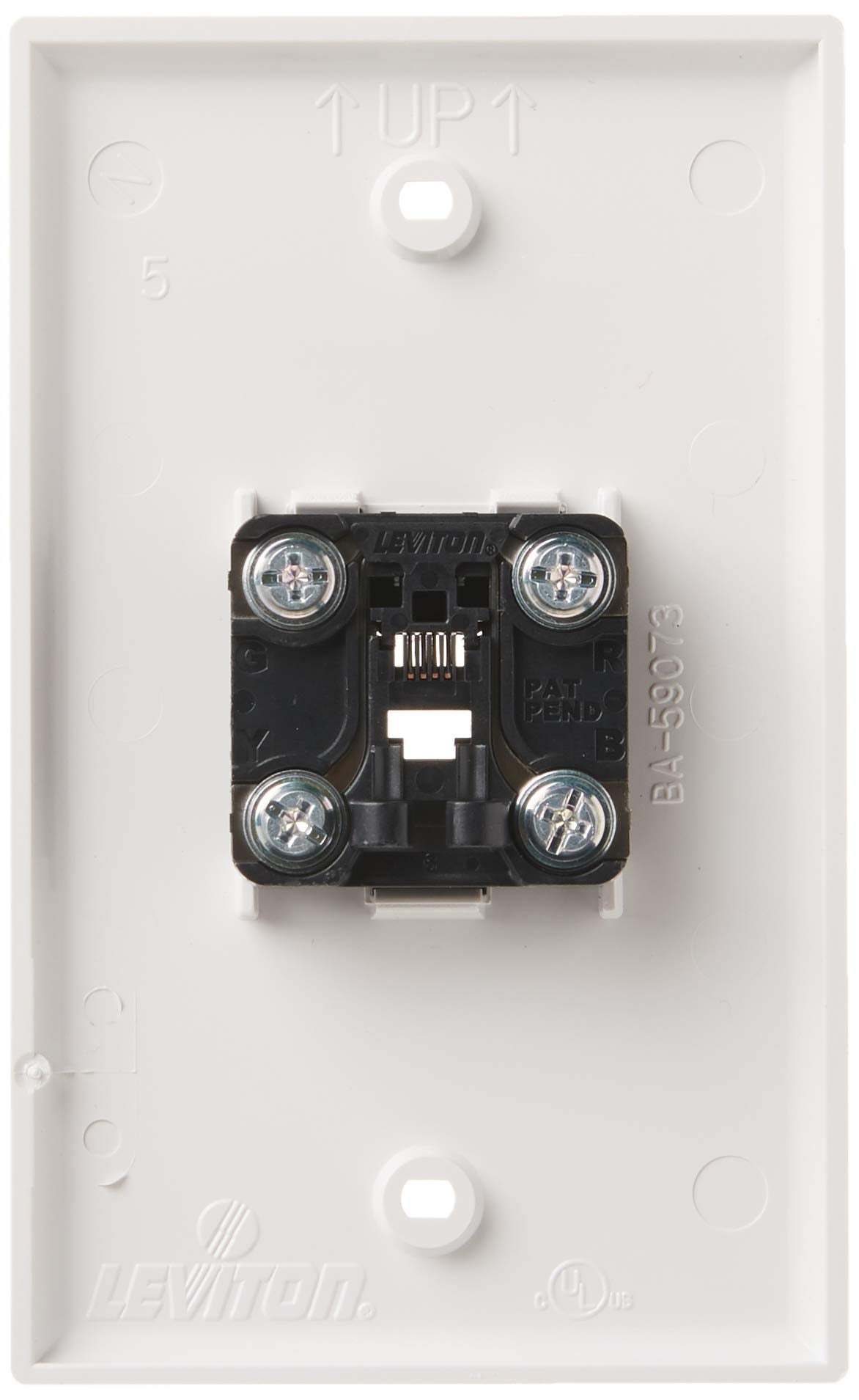 Leviton 40249 W Standard Telephone Wall Jack, 6P4C, Screw Terminals, White