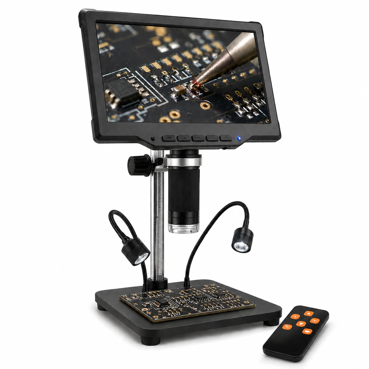 Aikokkl Digital Microscope for Soldering, 10.1 IPS Screen, 1200X Coin Microscope with 16MP Camera, 1080P Video, Adjustable 8+2 L