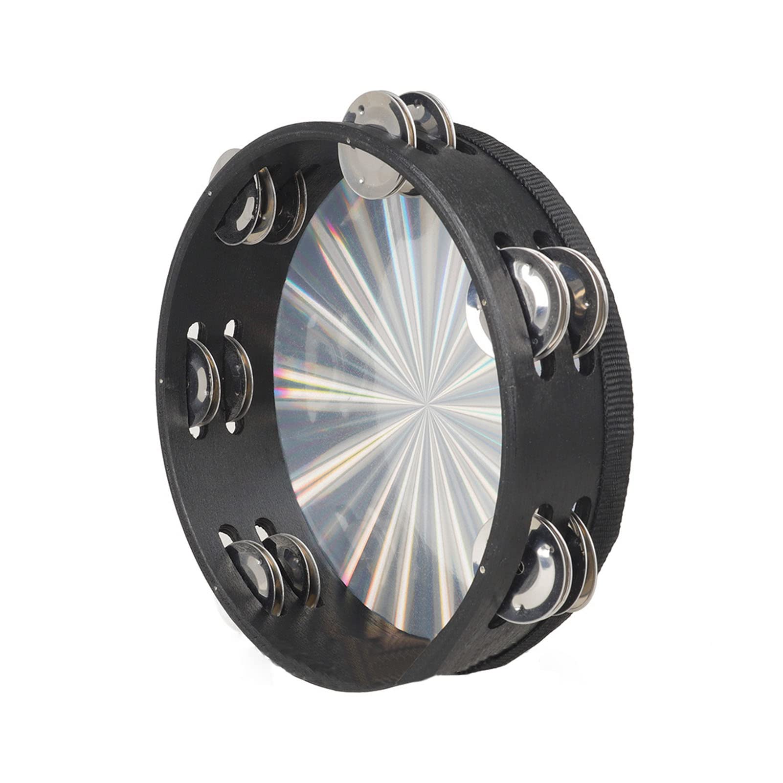 Wisecoco Tambourine, Double Row Tambourine, Drum Laser Band Accompanying Orff Percussion Instrument 2 Rows Bells for Church KTV 