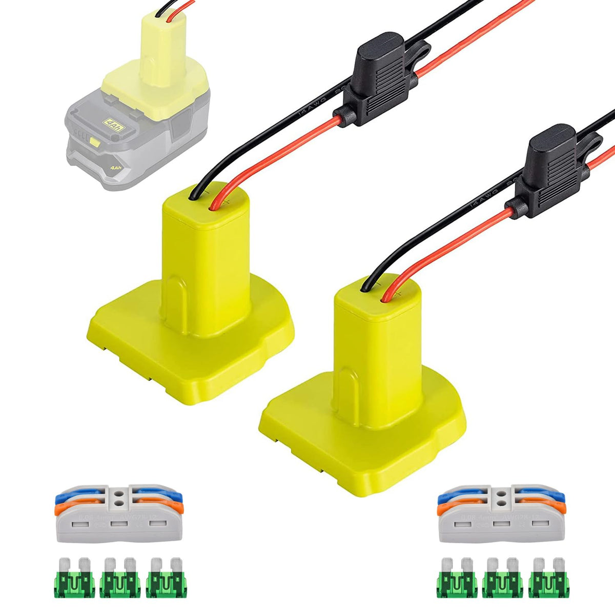 Power Wheel Adapter For Ryobi 18V P108 P107 P102 Battery Conversion Kit With Fuses & Wire Terminals, 12Awg Wire,Power Connector