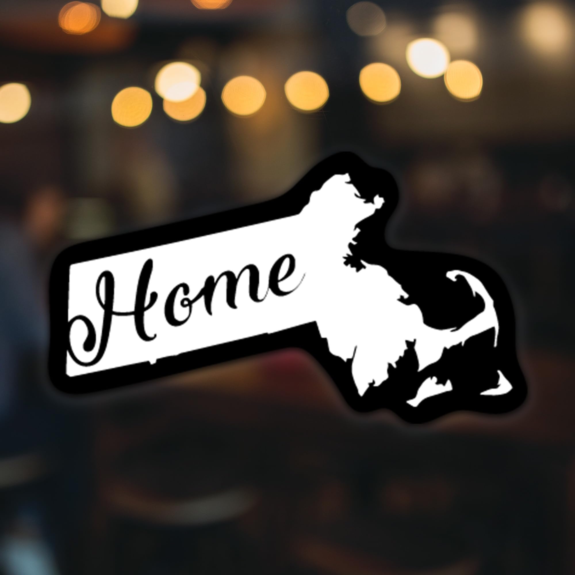 Massachusetts Home State Vinyl Decal | 5.5'' X 2.8'' White On Black | For Cars, Trucks, Laptops, Windows & More | Kcd1939