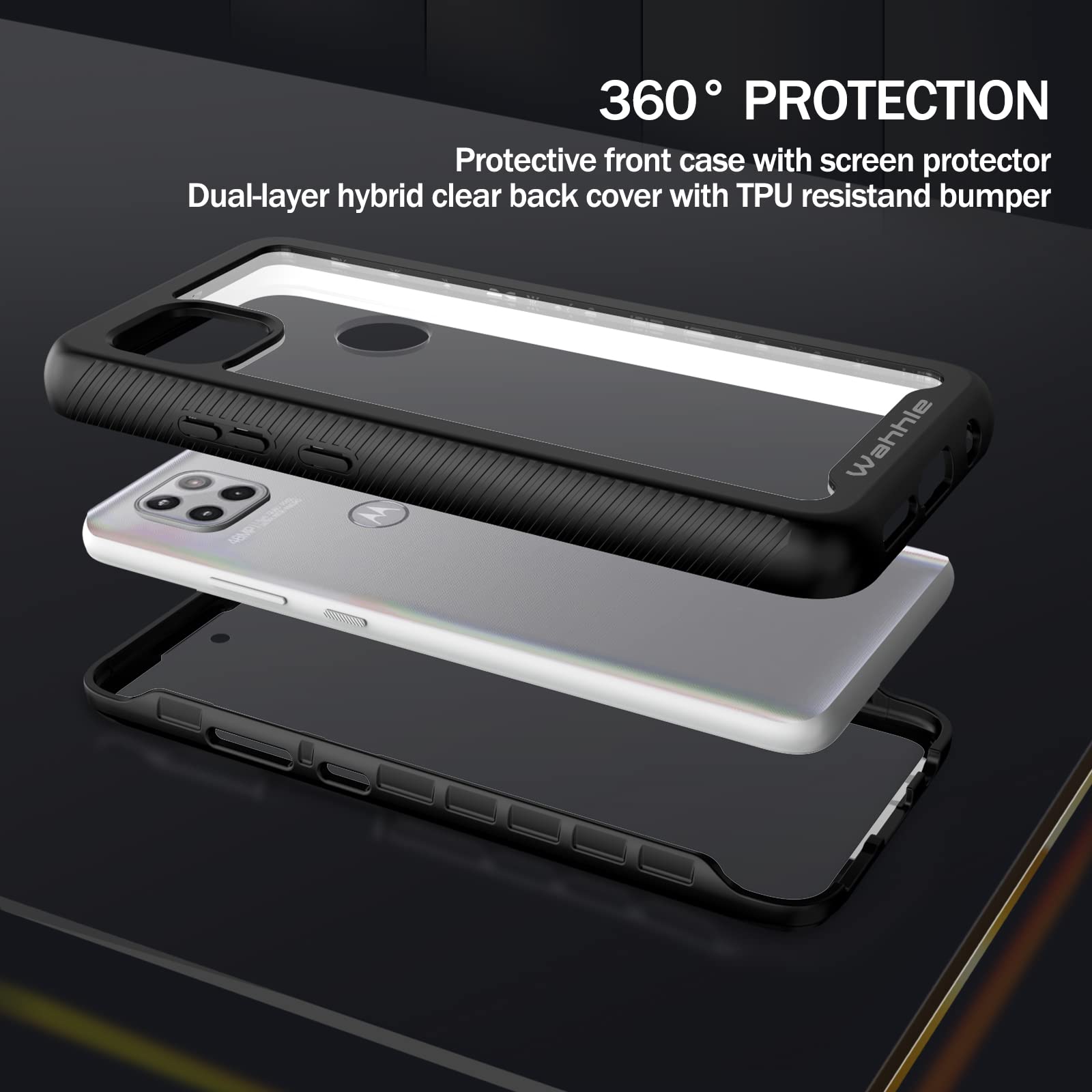 Wahhle Compatible With Motorola One 5G Ace Phone Case, Built In Screen Protector Full Body Shockproof Slim Fit Bumper Protective