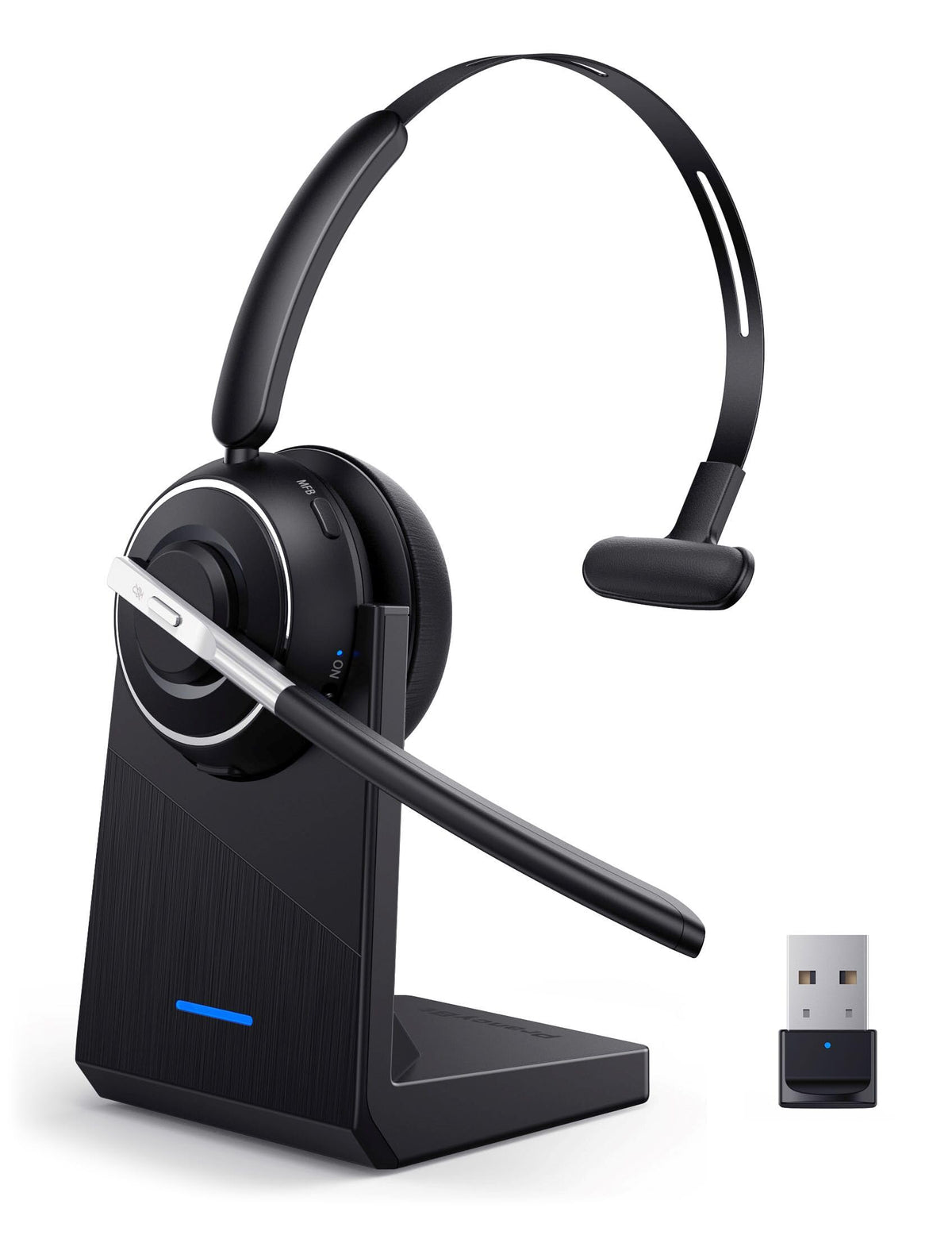 Bluetooth Headset, Wireless Headset With Microphone For Pc, V5.2 Computer Headset With Noise Cancelling Mic, Usb Dongle, Chargin