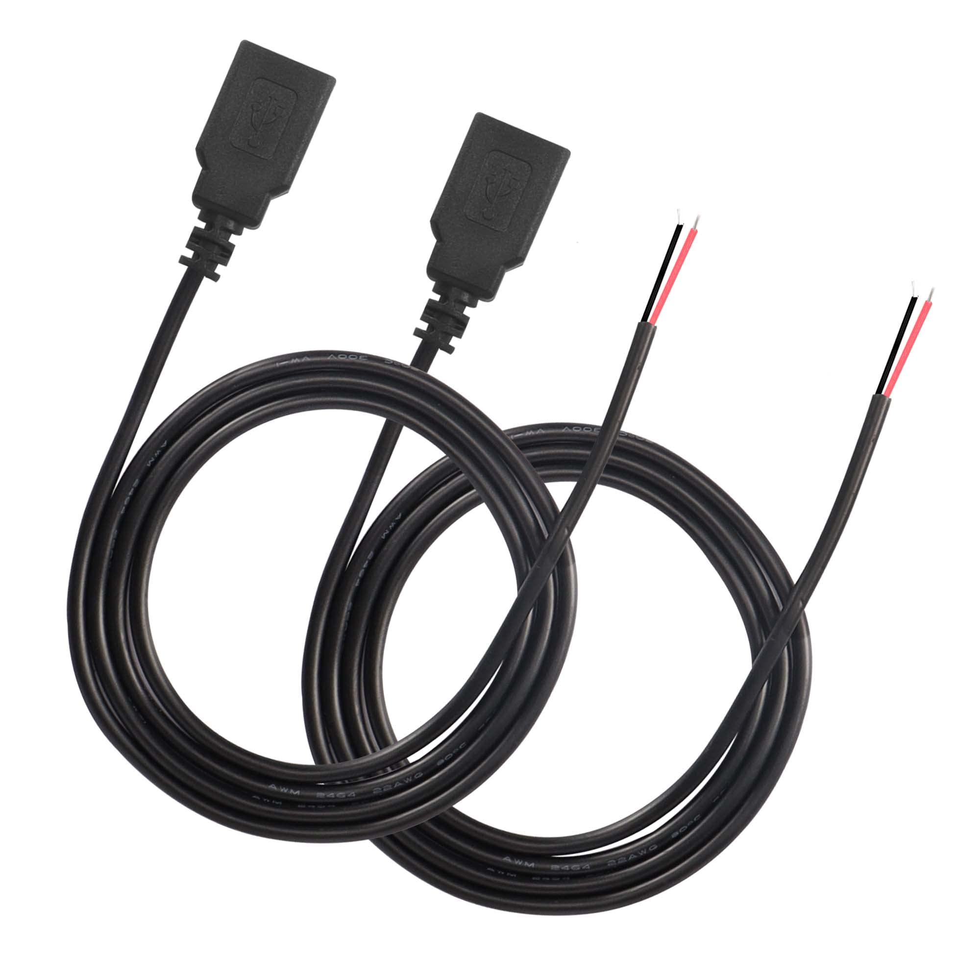 Xmsjsiy Usb 2.0 Female Pigtail Cable Extension Power Cable 22Awg 5V 3A Usb A Socket To 2 Pin Bare Wire Open End Connector For Di