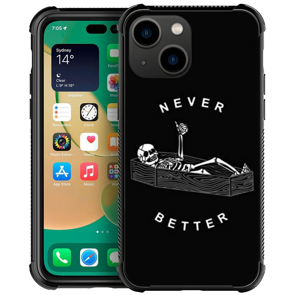 Compatible With Iphone 14 Plus Case, Never Better Skeleton 14 Plus Cases, Tempered Glass Back+Soft Silicone Tpu Shock Protective
