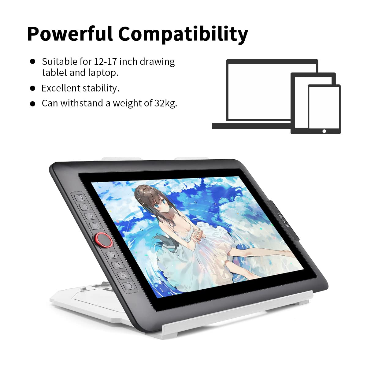 Frunsi Drawing Tablet Stand, Laptop Stand, Foldable Stand For Tablet Display, 9 Levels Adjustable Angles With A Built In Phone H