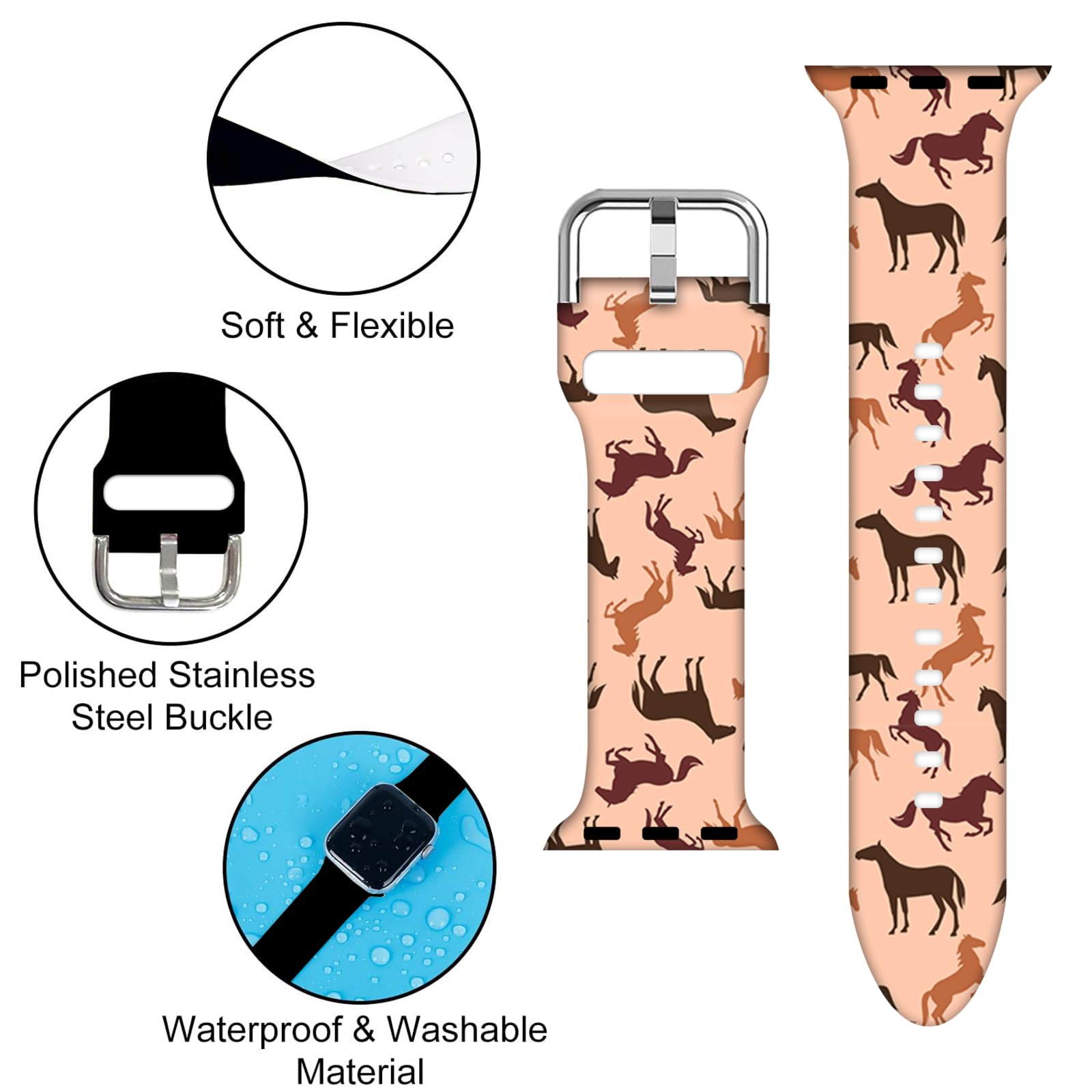 Compatible With Horse Apple Watch 38/40/41/42/44/45Mm For Women Men,Soft Silicone Goth Halloween Gifts Decorations Replacement W