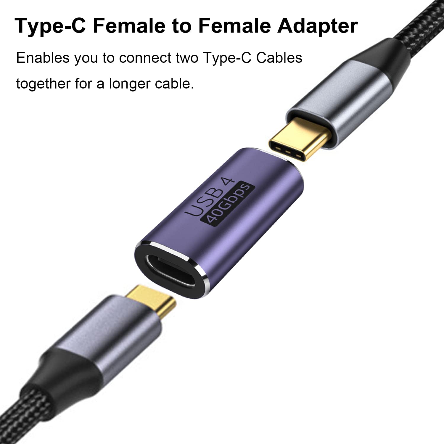 Areme 2 Pack Usb C Female To Female Adapter, Usb Type C Coupler Extender Support 100W, 40Gbps, 8K@60Hz For Thunderbolt 4/3, Macbook Pro/Air, Laptop, Phones And More Type C Devices (Purple)