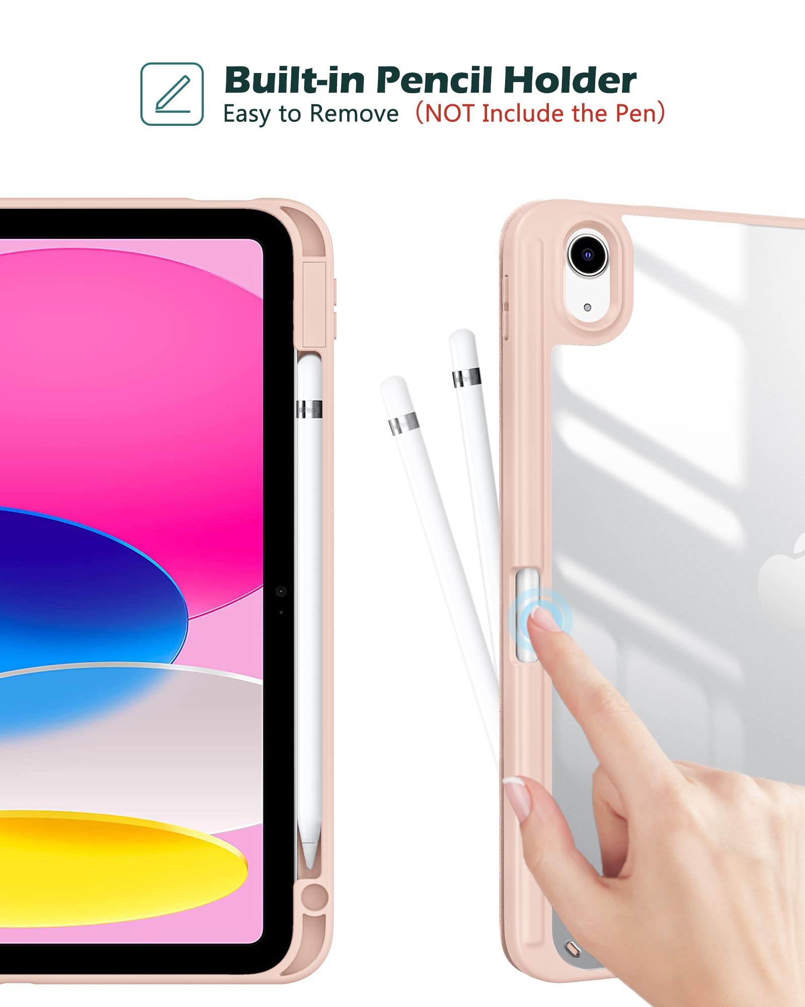 Procase For Ipad (A16) 11Th Generation 11 Inch 2025/10Th Generation 10.9 Inch 2022 Case With Pencil Holder, Hybrid Ipad 11 10 Case With Clear Back, Supports Auto Wake/Sleep  Rosegold