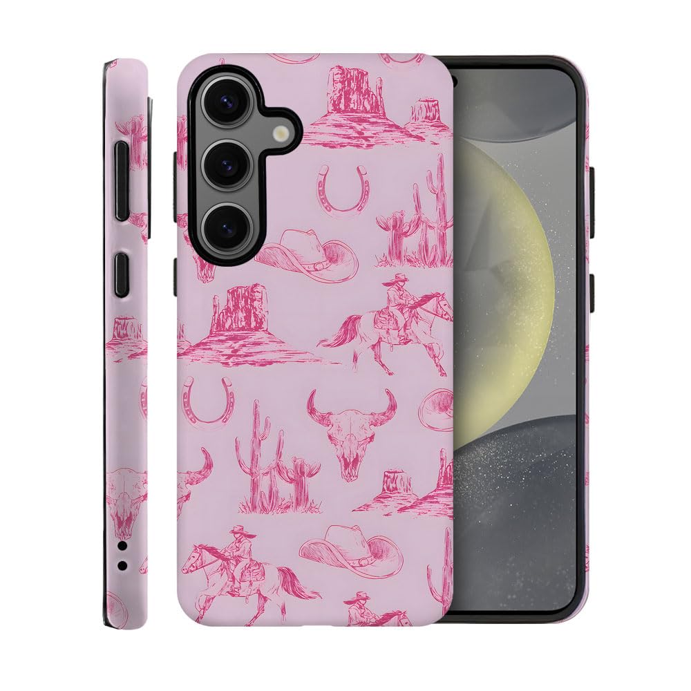 TnXee Case for Samsung Galaxy S24 Plus,Pink Hat Horse Western Cowboy Phone Case Drop Resistant Frosted 2 in 1 Solid Dual-Layer C