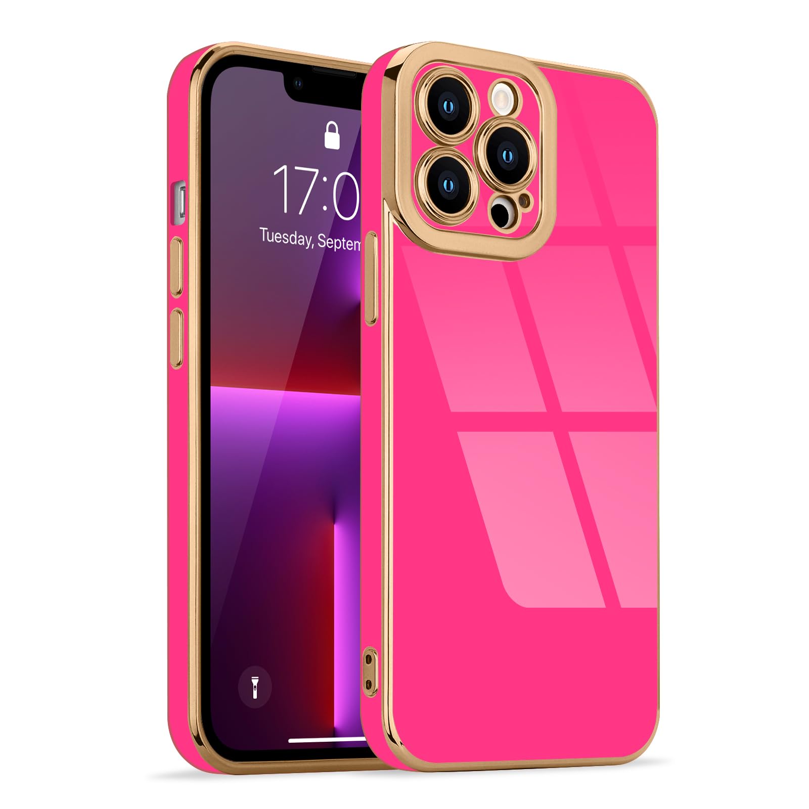 Lafunda Designed For Iphone 13 Pro Case, Luxury Cute Plating Case For Women Girls Elegant Golden Edge Shockproof Tpu Bumper Cove