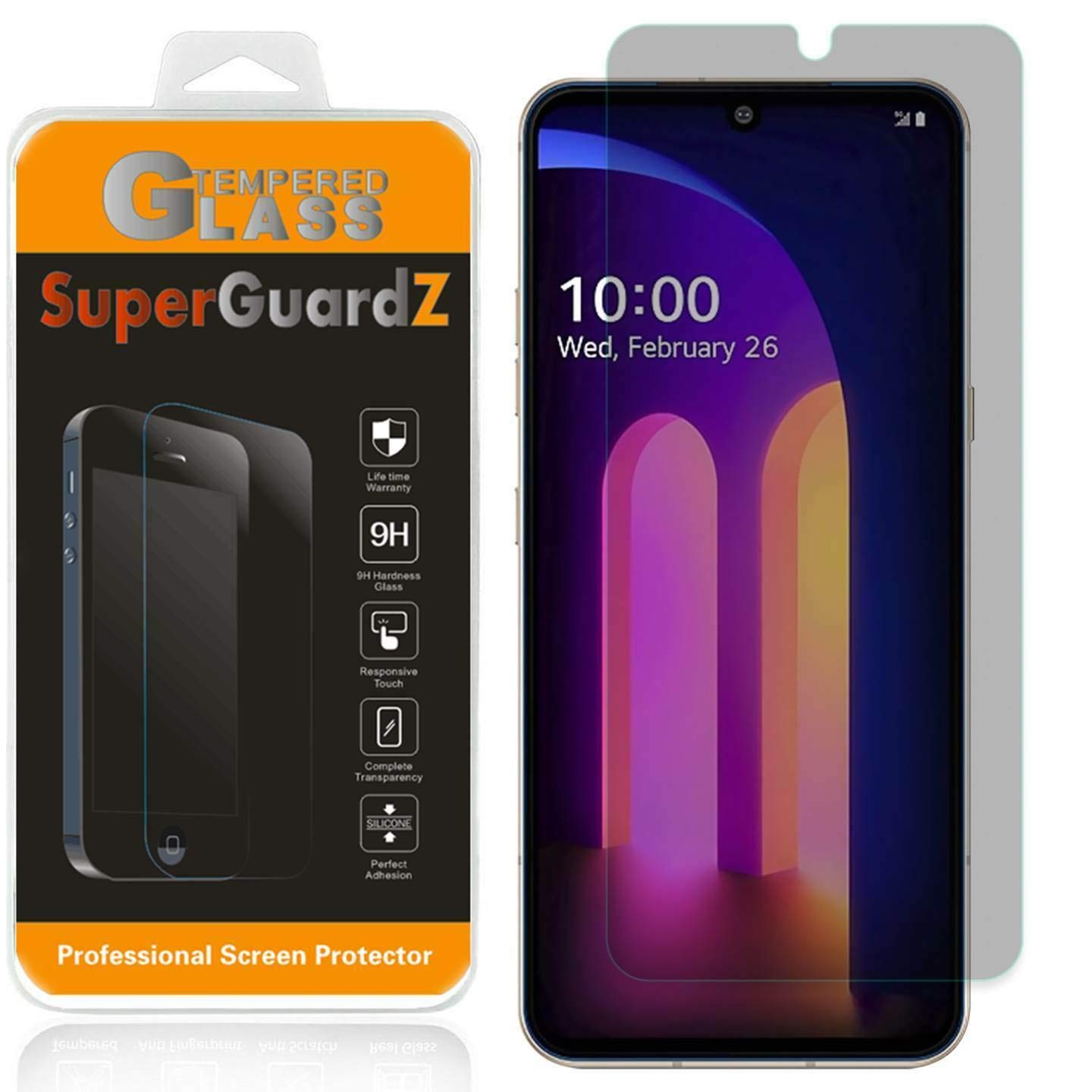 For Lg V60 Thinq Tempered Glass Screen Protector [Privacy Anti Spy], Superguardz, 9H Anti Scratch, Anti Bubble [Lifetime Replace