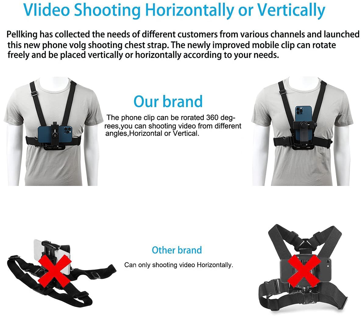 Pellking Mobile Phone Chest Mount Harness Strap Holder Cell Phone Clip Action Camera Pov For Samsung Iphone Plus Etc