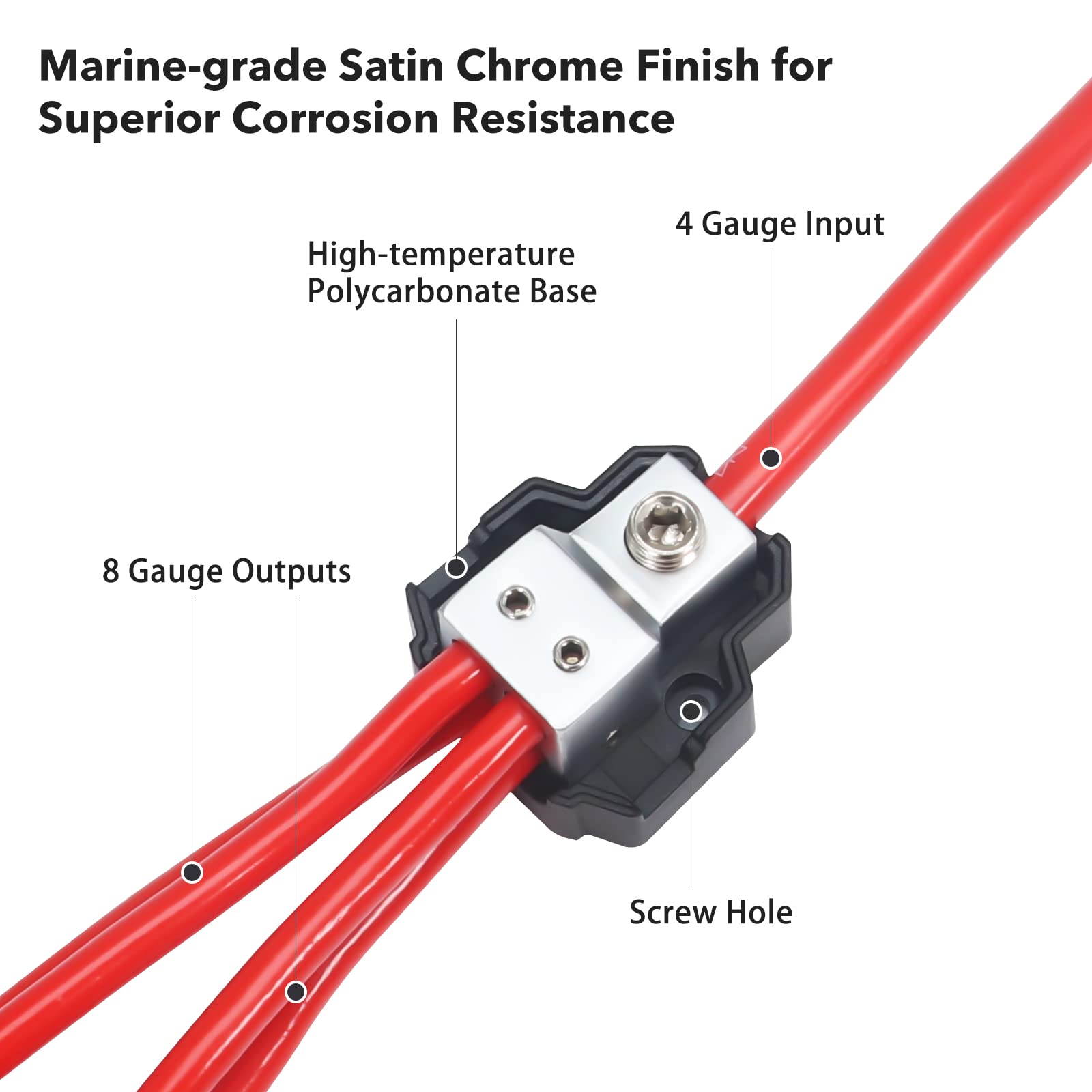 Recoil Sdb14P 4 Way Mini Power Distribution Block, 1 X 4/8 Gauge In / 4 X 8/10 Gauge Out Power Distribution Ground Distributor B