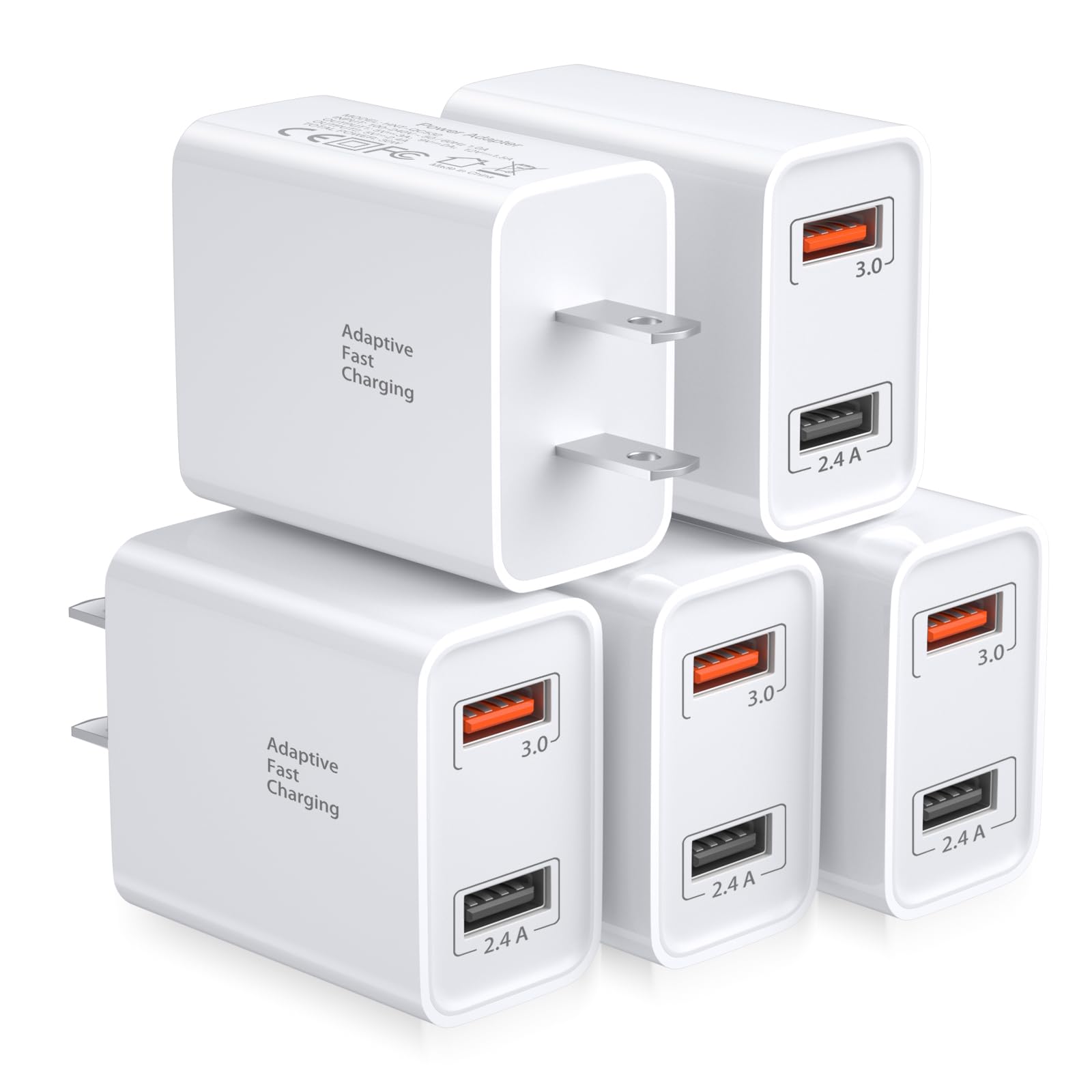Wall Charger With Usb Ports, Costyle 5 Pack 30W 2 Ports Quick Fast Charge 3.0 & 5V 2.4A Usb Fast Charger Block Compatible Samsun