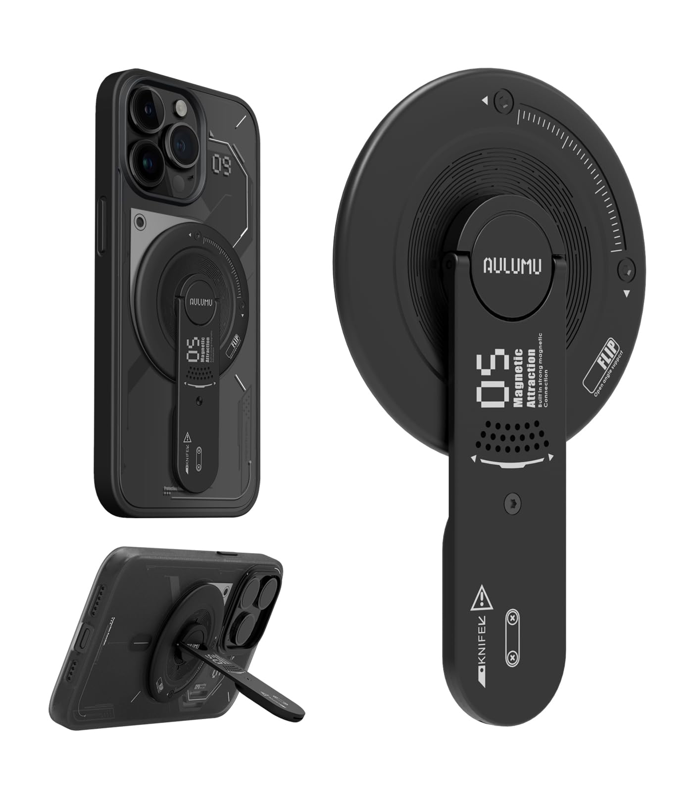 Aulumu G05 [4 In 1 Magzero] Magnetic Phone Stand Grip [Compatible With Magsafe] Removable 360 Adjustable Phone Kickstand With Bo