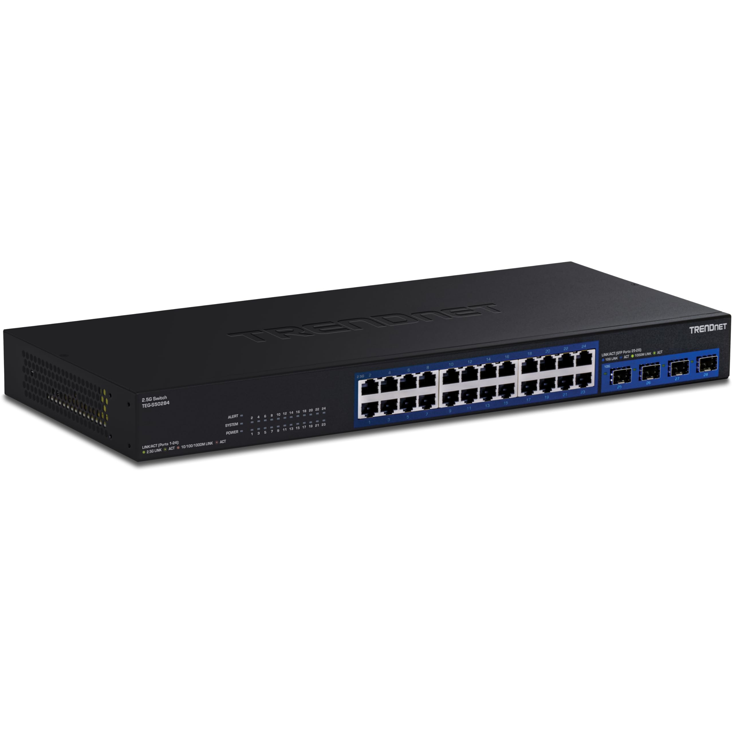 TRENDnet 28-Port Multi-Gig Switch, TEG-S50284, 24 2.5Gb RJ45 Ports, 4 x 10G SFP+ Ports, NDAA TAA Compliant, Lifetime Protection,