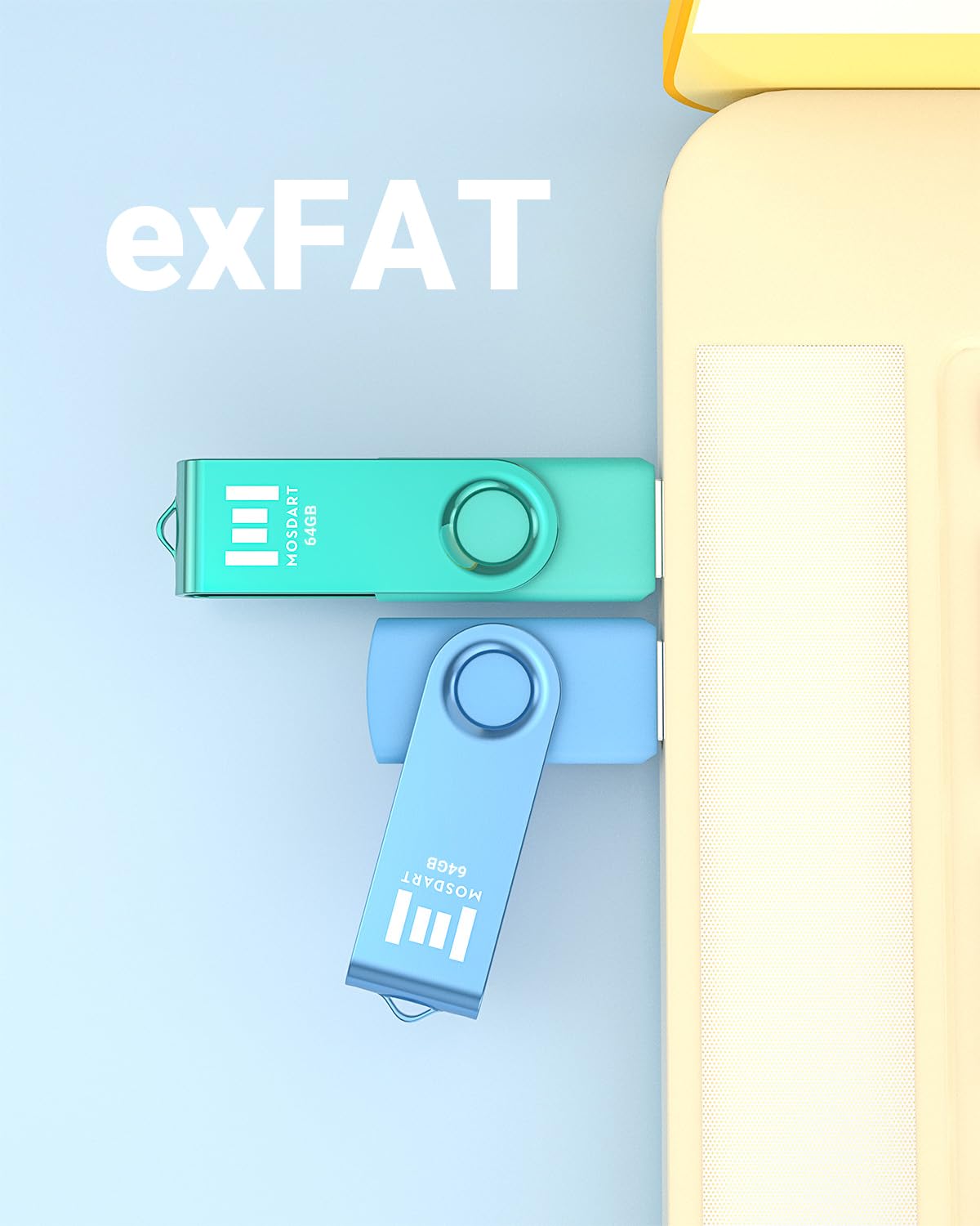 Mosdart 64Gb Bright Vivid Color Usb Flash Drive 2 Pack, 64 Gb Dual Multipack Usb2.0 Thumb Drives, Swivel Design With Led Light,