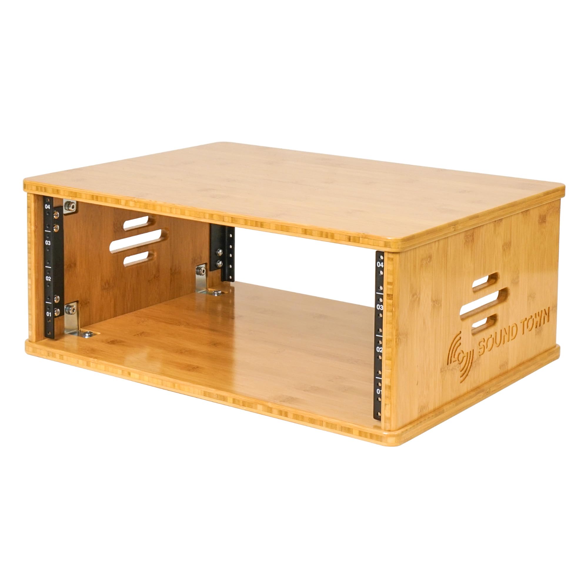 Sound Town Diy 4U Solid Bamboo Studio Rack W/ 14.2'' Depth, Ventilation For Recording Room, Pa/Dj Pro Audio, Home Audio (Stbr 4U