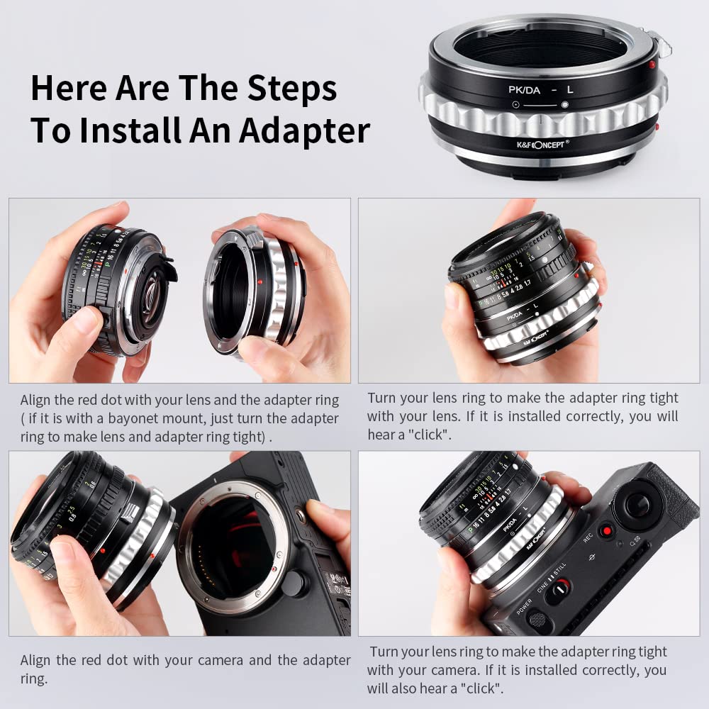 K&F Concept Lens Mount Adapter Pk/Da L Manual Focus Compatible With Pentax K(Pk/Da) Lens To L Mount Camera Body