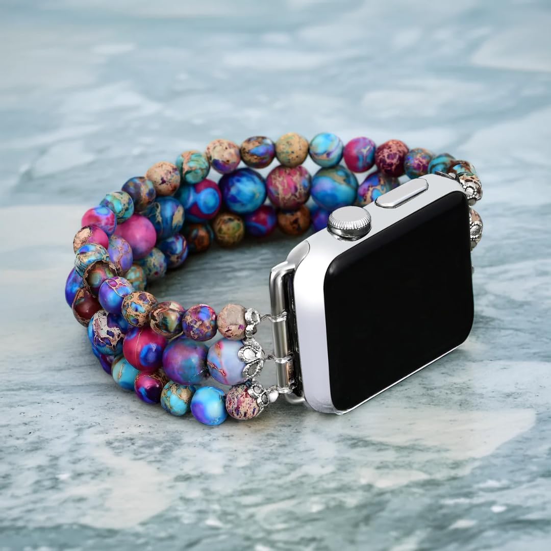 Cape Diablo Smart Watch Band For Women - Handmade Gemstone Strap - Compatible With 38Mm-45Mm Apple Faces (Wisteria Wonder, Small