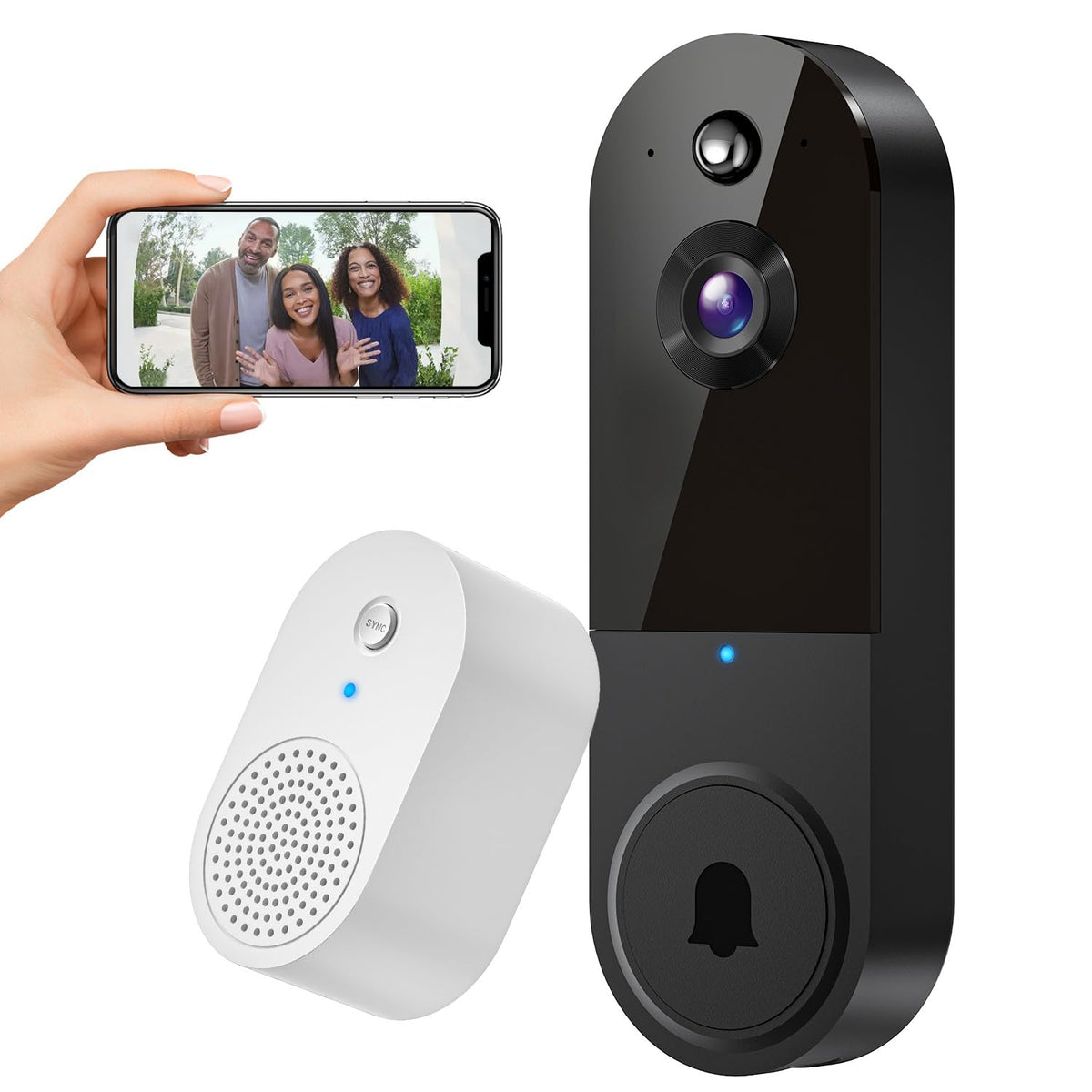 1080P Video Doorbell Camera Wireless, Cloud Storage, Live View, 2-Way Talk, Night Vision, Included Ring Chime, 2.4Ghz Wifi Only,