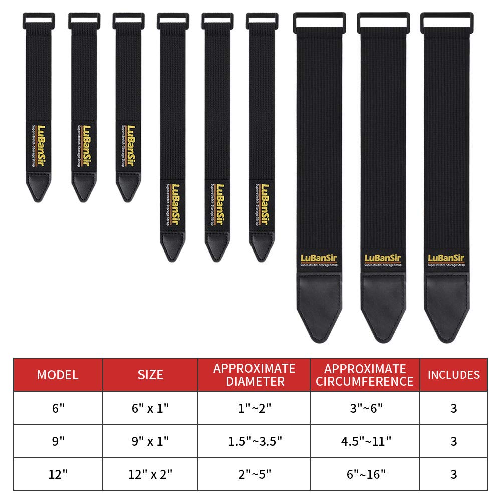Lubansir Cinch Straps, Assorted 9 Pack(6/9   /12) Super Stretch Storage Straps Fit House, Garage, Workshop, Boat, Car Organizati