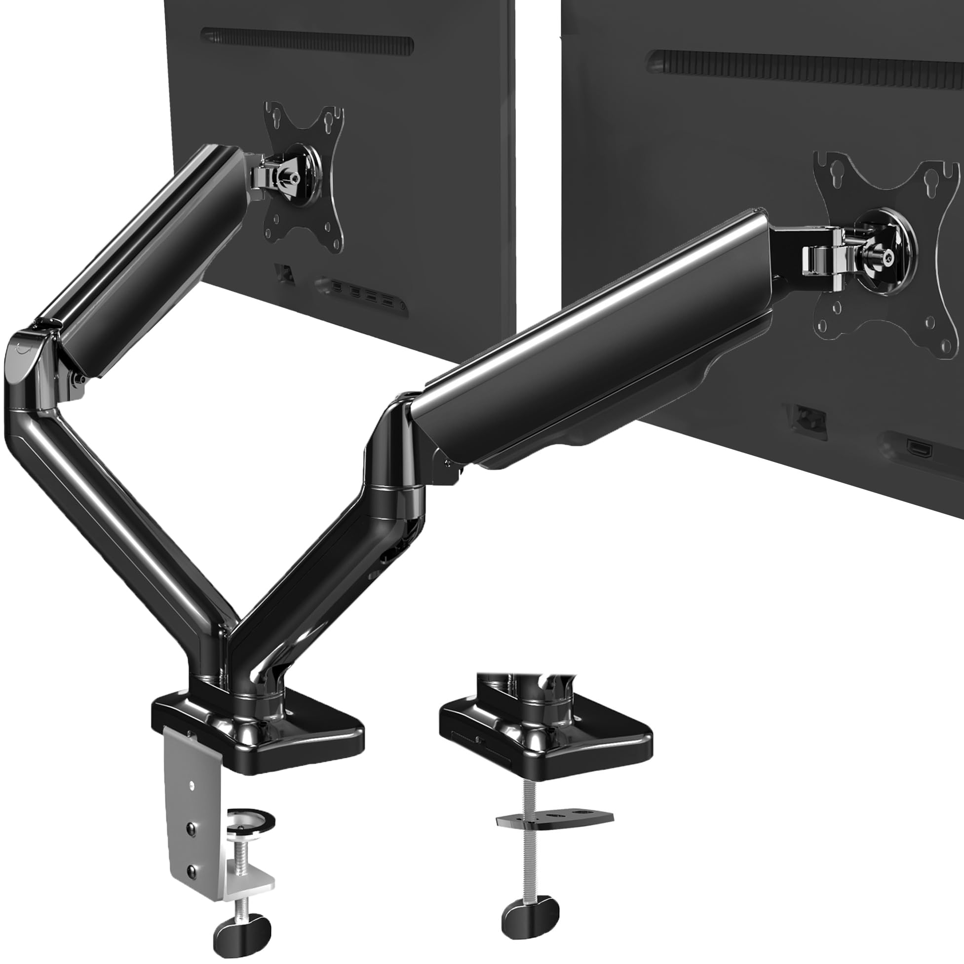 VIVO Dual Monitor up to 32 inches and 19.8 lbs per Screen, Pneumatic Arm Desk Mount, Articulating Counterbalance, VESA Stand, Classic, STAND V002O