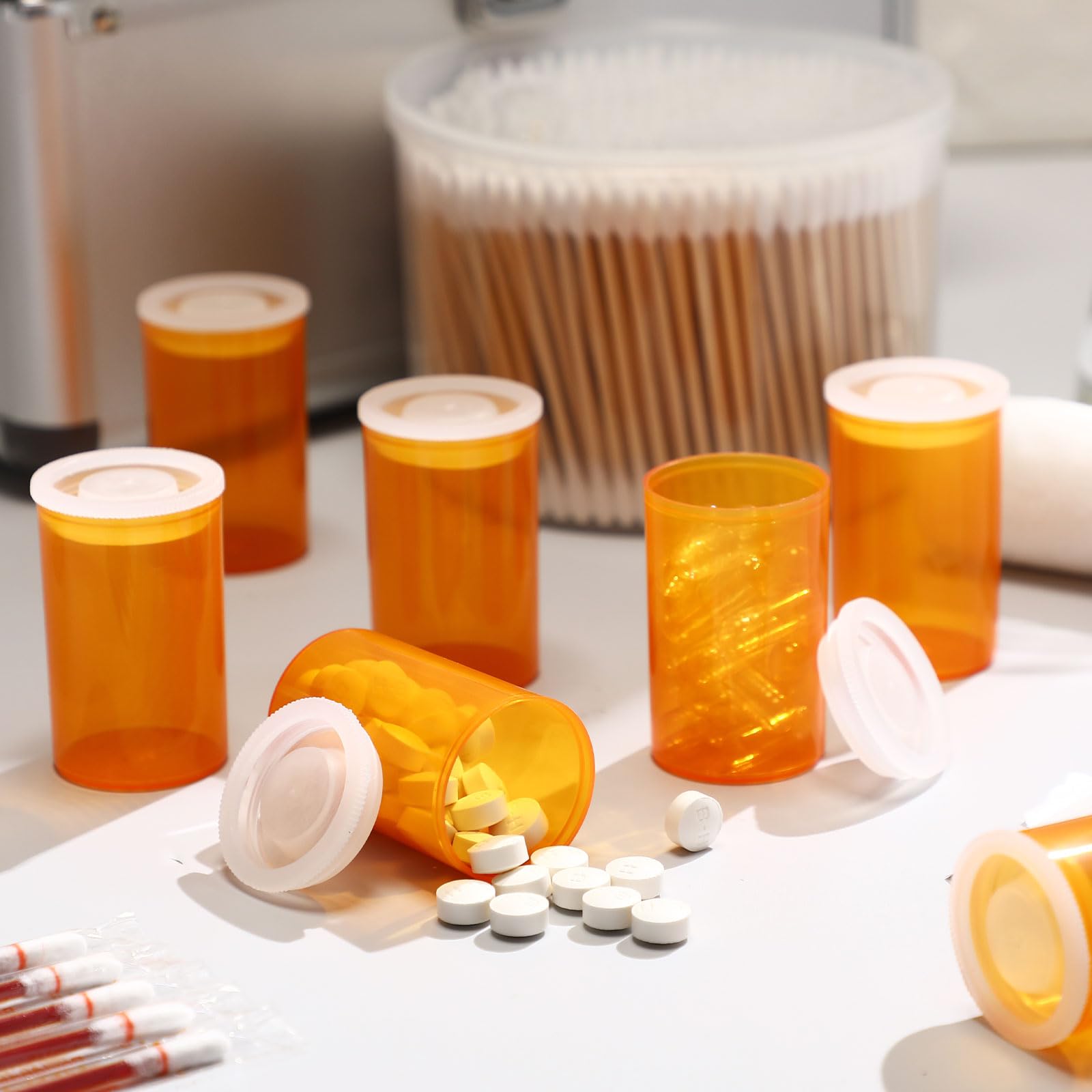 Jovitec 30 Pack Empty Pill Bottles With Lids Pill Container Plastic Medicine Bottle Plastic Vials For Storing Small Accessories, Prescription Medication, Vitamins, Film, Coins, Art Beads(Yellow)