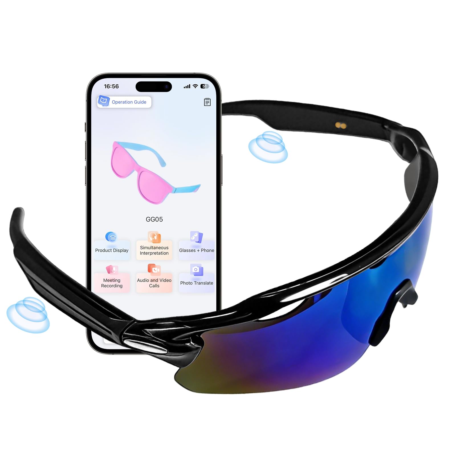 Bluetooth Sunglasses for Men Women - Smart Glasses with Open-Ear Speakers, Voice Assistant, Touch Control, UV400 Polarized Lens,
