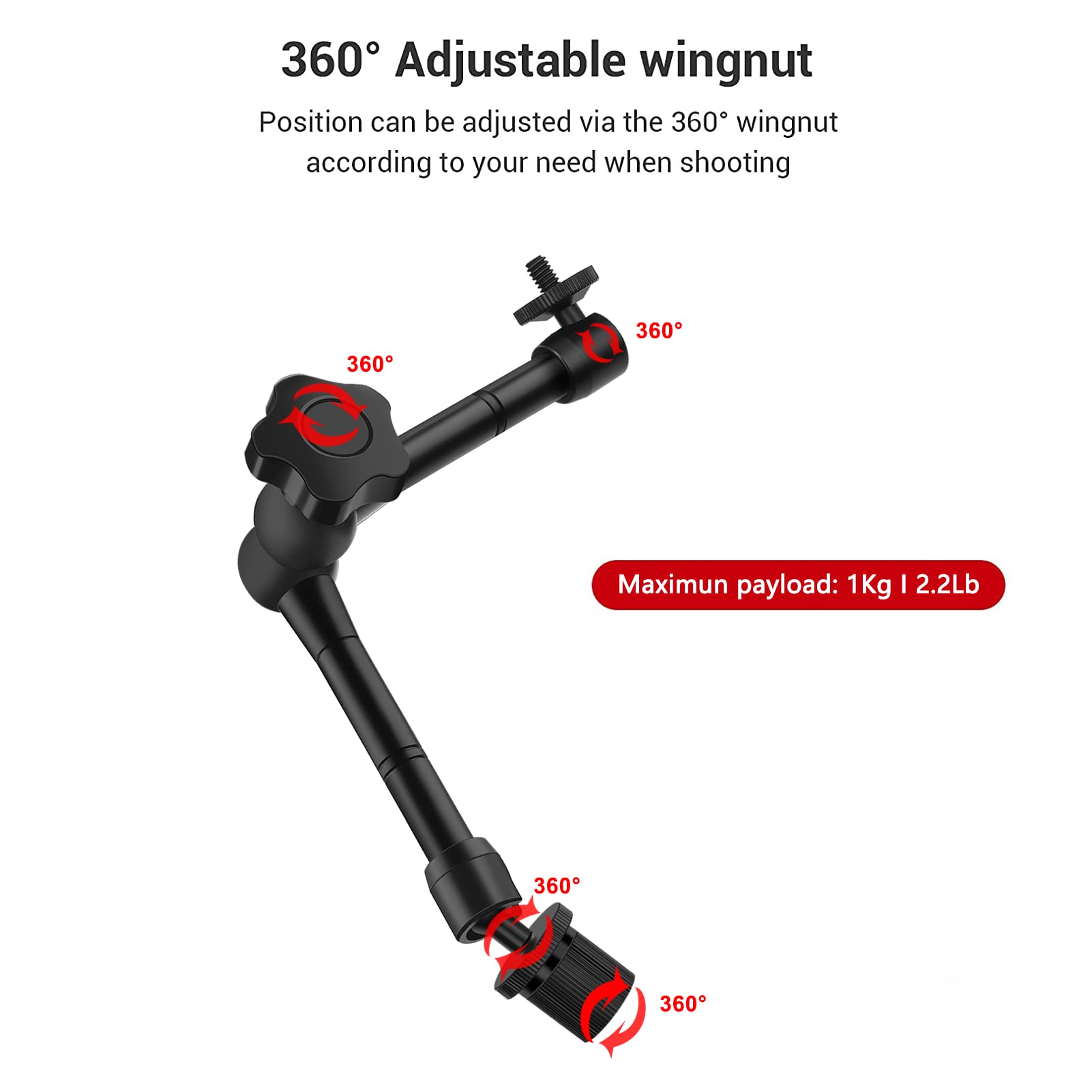 Obeamiu Camera Desk Mount Stand, 11 Inch Magic Arm With 1/4' Screw Thread, 15.5 25.5 Inch Tabletop Clamp Mount Stand For Dslr Camera Rig/Ring Light/Self Broadcasting/Live Streaming/Online Working