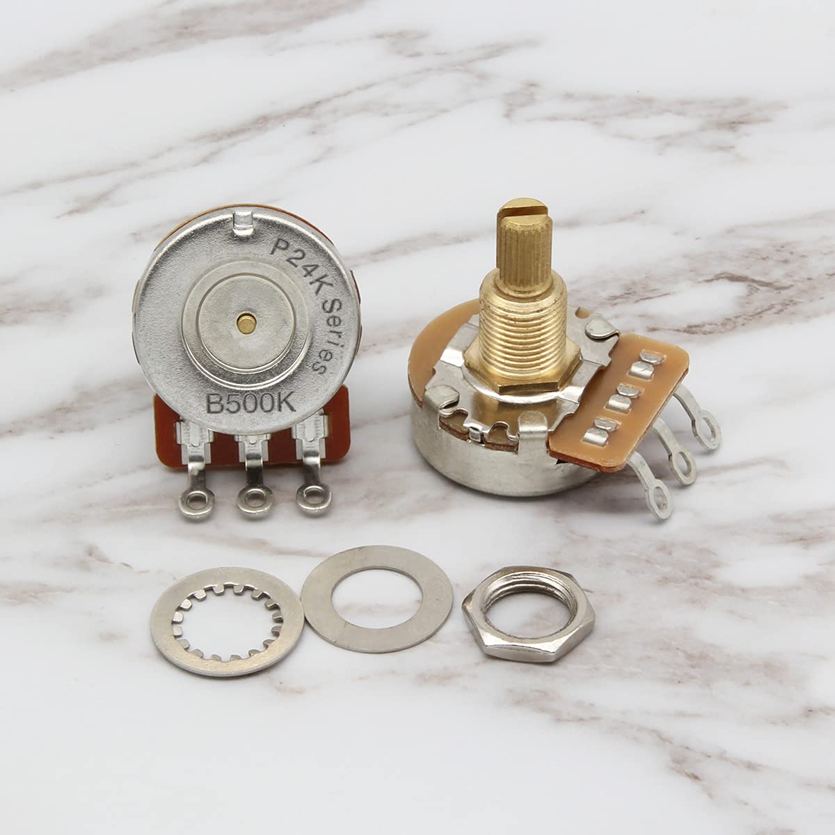 Fleor 2Pcs B500K Linear Pots 19Mm Long Split Shaft Guitar Potentiometer, 24 Tooth