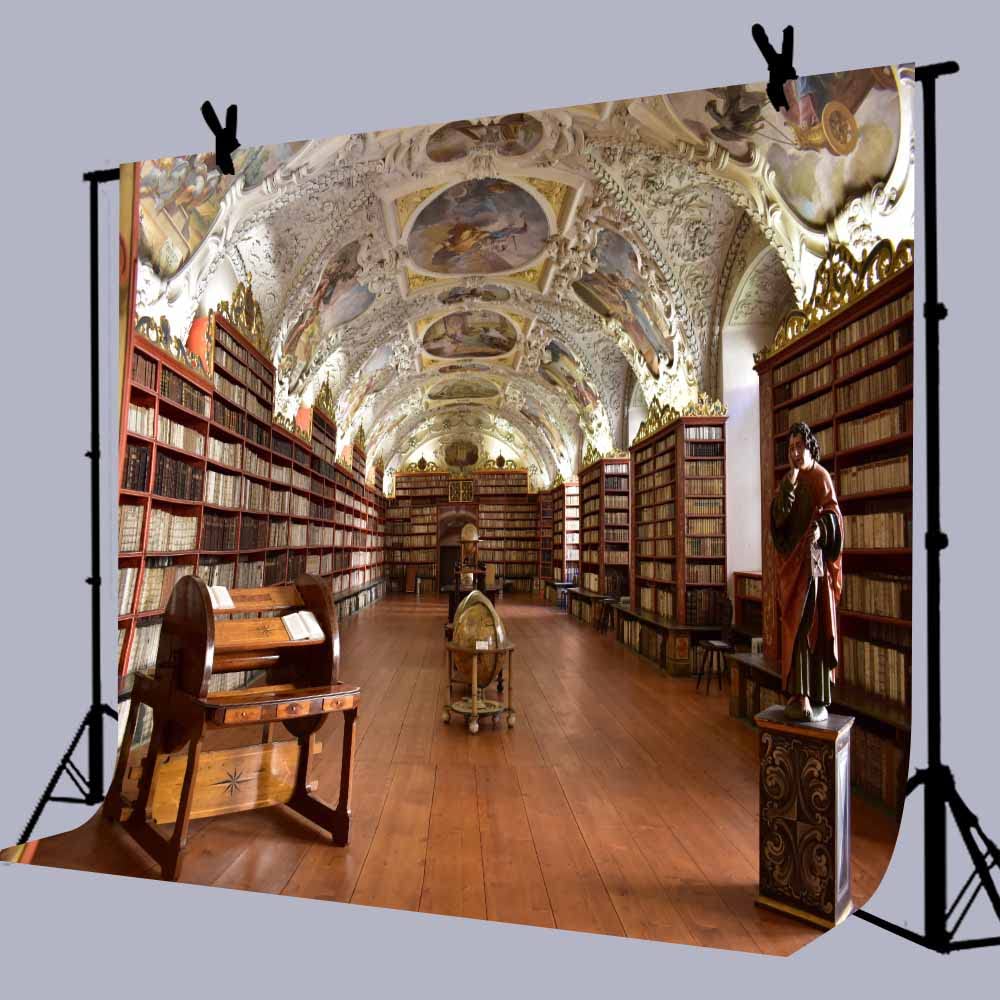 Library Corridor Photography Backdrops, 7X5Ft Statue Magnificent Ceiling Board Medieval Oil Painting Background Party Portrait P